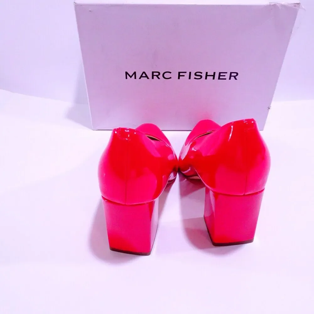Marc Fisher Women's Keri 2 Patent block heel Pumps NIB 8.5 Vibrant Red